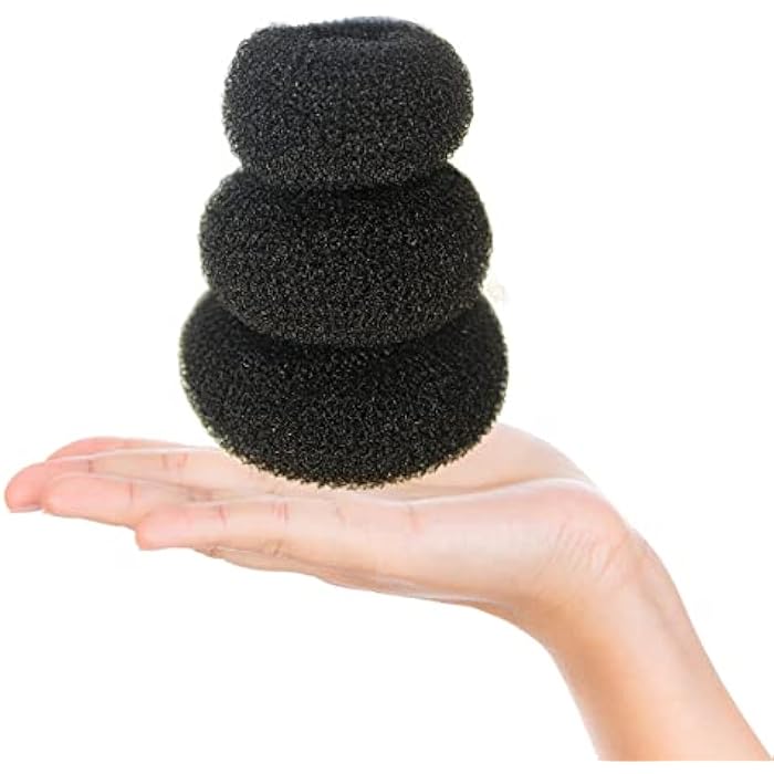 Styla Hair 3 Piece Donut Hair Bun Maker (1 Small, 1 Medium, 1 Large) Easily Create Updo’s, Ballet Bun, Messy Buns & more! Reusable for Work, School, Yoga, Parties, & more! (Black) - Image 5